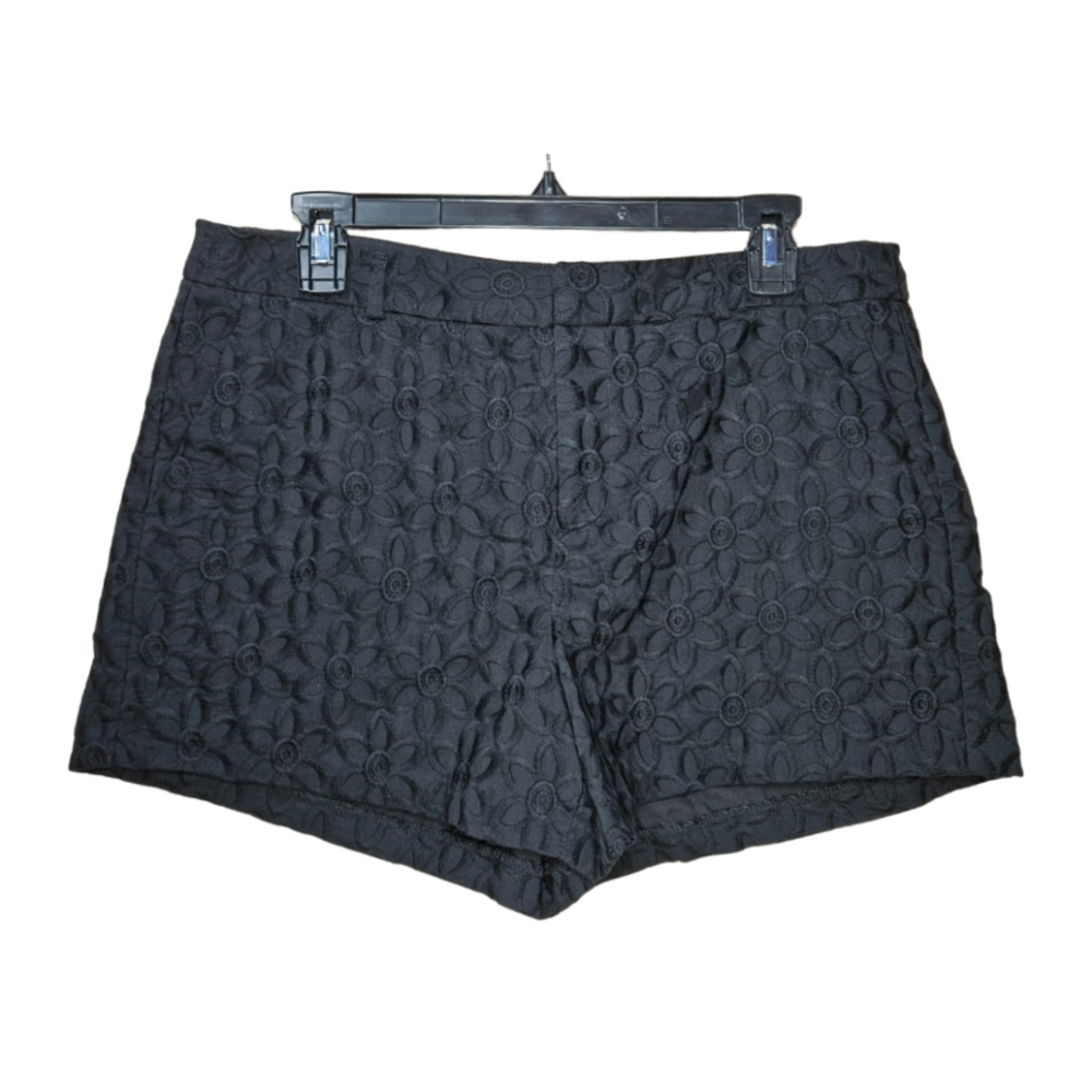Elle Women's SIZE 10 Textured Floral Preppy Mid-Rise Chino Shorts Black